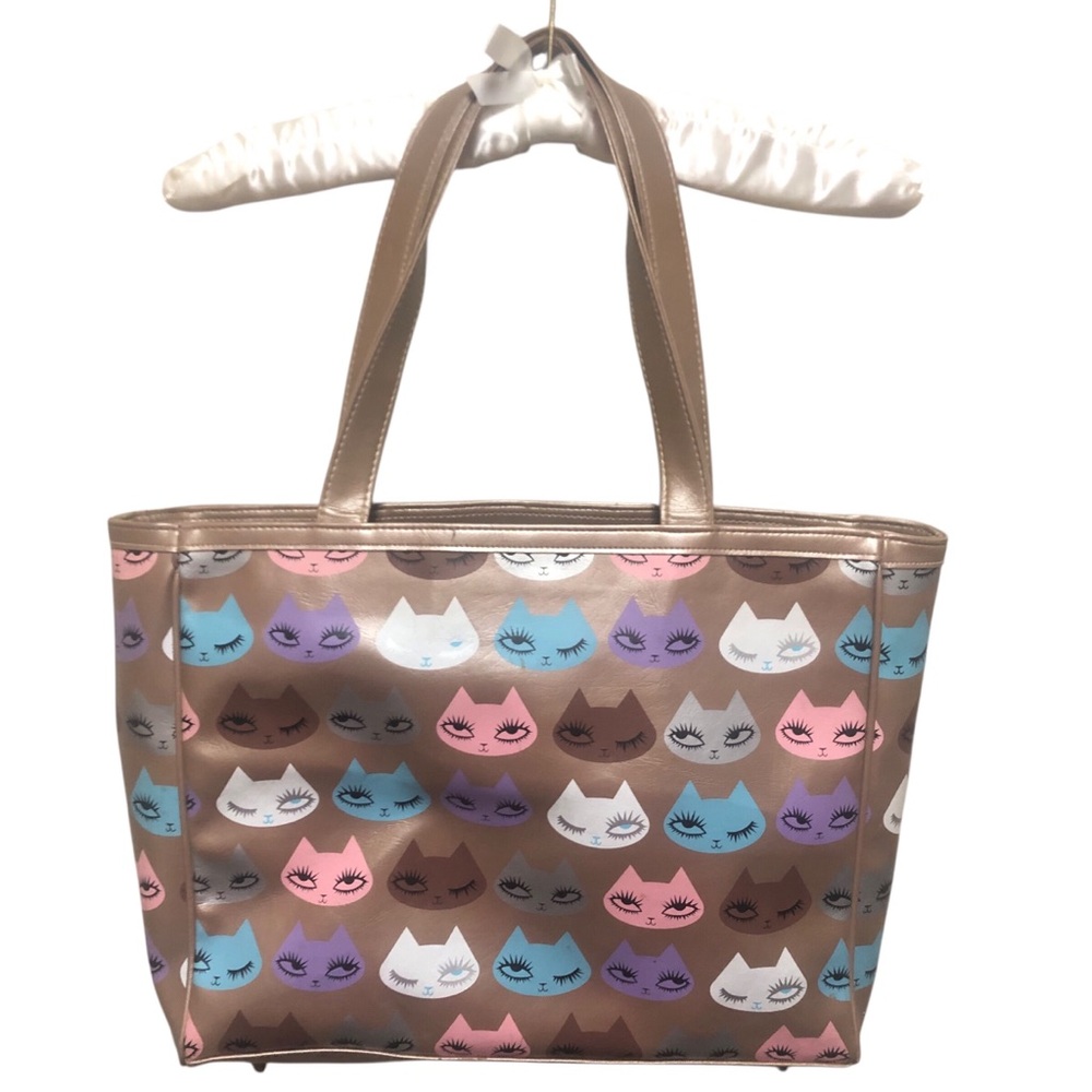Fluff Cat Head Bag, Zip Tote ,Tan Tone Brown N-Pink.Measurements 103/4 X 13”X 4”